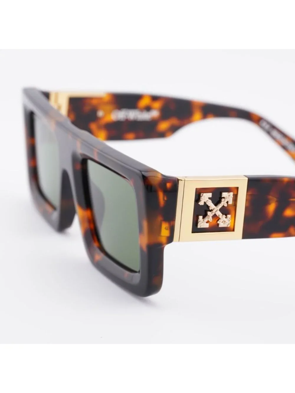 Off-White OERI049 LEONARDO 1605 Sunglasses Havana Square Frame, Green Lenses